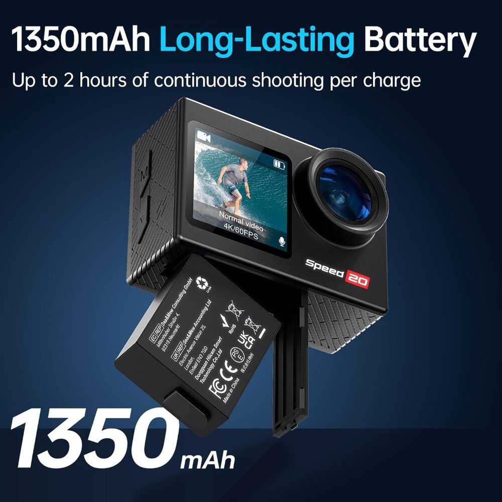 Action Camera 4K 60FPS with Touch Screen 20MP Waterproof Camera Underwater NEW - Picture 2 of 11